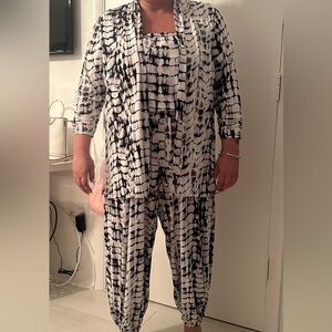 Grey & White Tie Dye Sleeveless Jumpsuit & Matching Open Top Blouse Set 2 piece